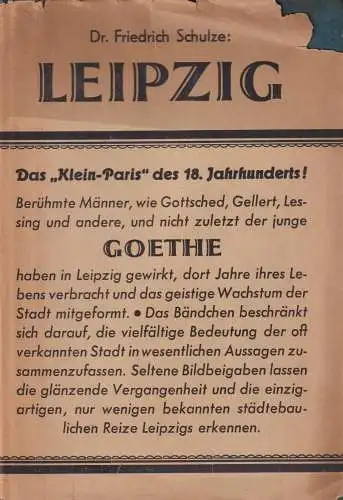 Buch: Leipzig, Schulze, Friedrich, 1937, Bibliographisches Institut, gebraucht