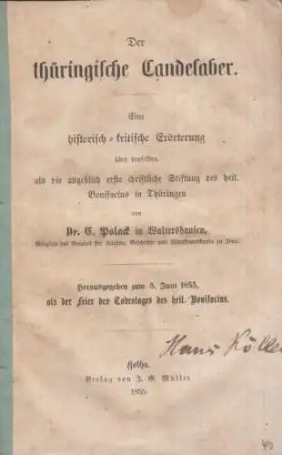 Buch: Der thüringische Candelaber, Polack, C. 1855, J. G. Müller Verlag
