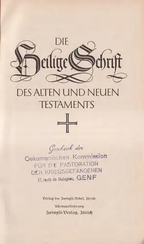 Buch: Die Heilige Schrift des Alten und Neuen Testaments. Zwingli Verlag, Zürich