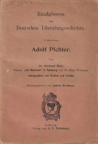 Buch: Randglossen zur Deutschen Literaturgeschichte: Adolf Pichler, Münz, B.
