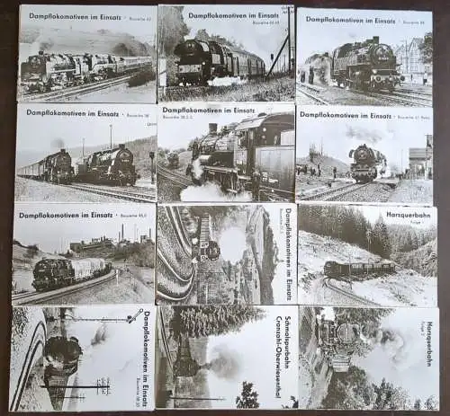 AK Lot: Dampflokomotiven im Einsatz, Schmalspurbahn, Harzquerbahn, 72 Postkarten