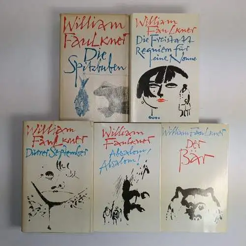 5 Bücher William Faulkner, Volk und Welt, Bär, Absalom, Spitzbuben, September...
