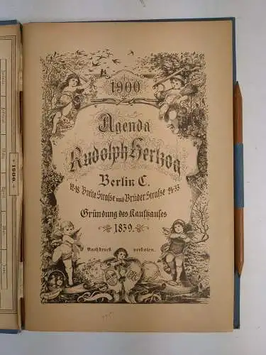 Buch: Agenda 1900, anonym, 1899, Eigenverlag Rudolph Hertzog, guter Zustand