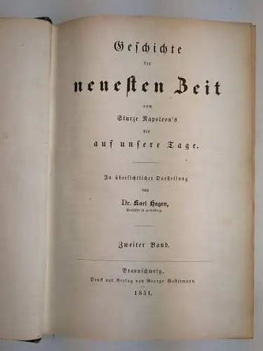 Buch: Geschichte der neuesten Zeit, 2. Band, Karl Hagen, 1851, Westermann Verlag