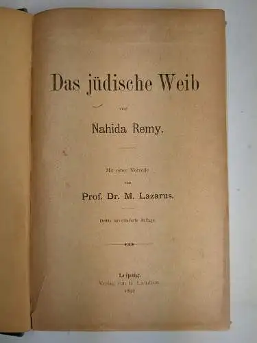 Buch: Das jüdische Weib, Nahida Remy, 1892, G. Laudien, gebraucht, akzeptabel