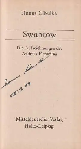 Buch: Swantow, Cibulka, Hanns. Kleine Edition, 1982, Mitteldeutscher, signiert