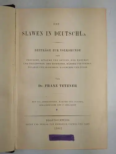 Buch: Die Slawen in Deutschland, Tetzner, Franz, 1902, Friedrich Vieweg und Sohn