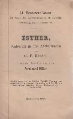 Heft: Esther, Oratorium in drei Abtheilungen von G. F. Händel, 1867, Hiller, F.