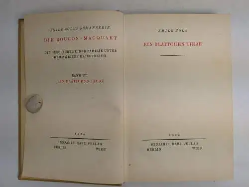 Buch: Ein Blättchen Liebe, Zola, Emile. Die Rougon Macquart, 1924, Harz Verlag