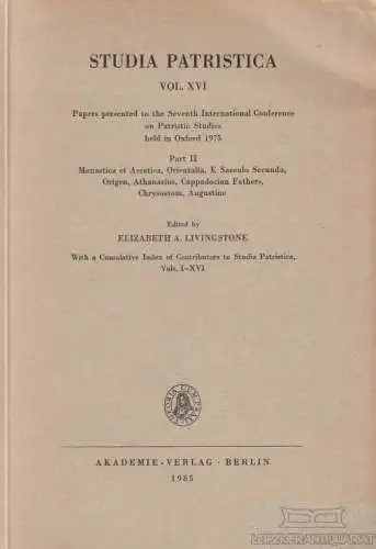 Buch: Studia Patristica Vol. XVI, Livingstone, Elizabeth A. 1985, gebraucht, gut