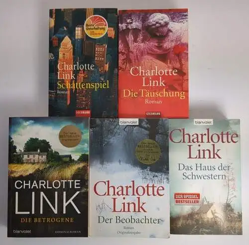 5 Bücher Charlotte Link: Schattenspiel, Täuschung, Betrogene, Beobachter, Haus