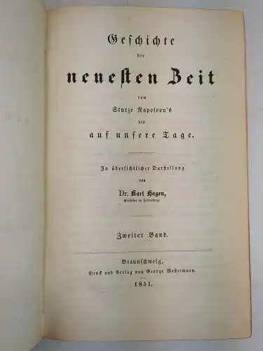 Buch: Geschichte der neuesten Zeit 2. Band, Karl Hagen, 1851, Westermann Verlag