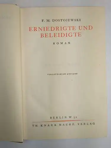 Buch: Erniedrigte und Beleidigte, Roman, F.M. Dostojewski, Knaur, gebraucht, gut