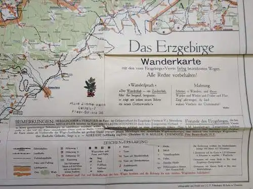 Landkarte:  anonym, Das Erzgebirge - Wanderkarte, o. J., guter Zustand