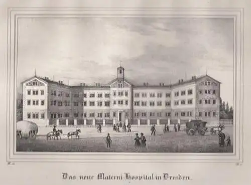 Das neue Materni-Hospital in Dresden. Original-Lithographie, 1840, Pietzsch