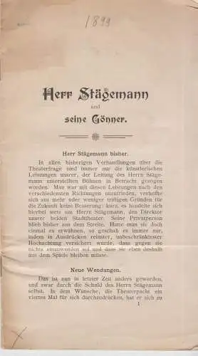 Buch: Herr Stägemann und seine Gönner, Wirth, Moritz, ca. 1900, guter Zustand