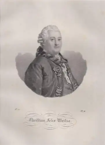 Christian Felix Weiße. Original-Lithographie. Grafik mit Passepartout, 1840