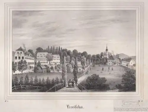 Kreischa. Original-Lithographie. Grafik mit Passepartout. Kunstgrafik, 1840