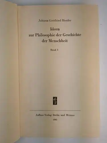 Buch: Ideen zur Philosophie der Geschichte der Menschheit 1+2, Herder, 2 Bände