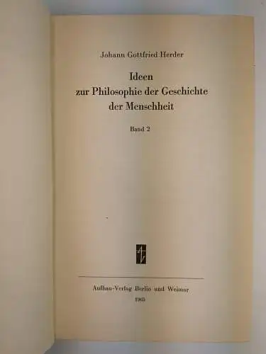 Buch: Ideen zur Philosophie der Geschichte der Menschheit 1+2, Herder, 2 Bände