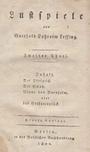 Buch: Lustspiele - Zweiter Theil, Lessing, Gotthold Ephraim. 1802