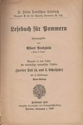 Buch: Lesebuch für Pommern, Zweiter Teil, Bendziula, Albert (Hrsg.)