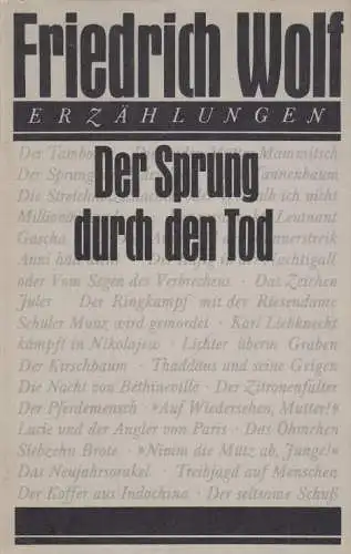Buch: Der Sprung durch den Tod, Wolf, Friedrich. 1984, Aufbau-Verlag