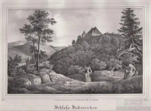 Schloss Siebeneichen. Original-Lithographie. Grafik mit Passepartout, Müller, C