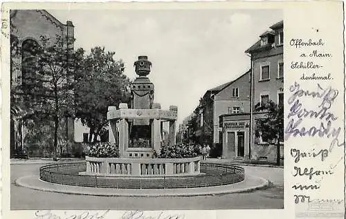 AK Offenbach a. Main. Schillerdenkmal. ca. 1937, Postkarte. Serien Nr, ca. 1937