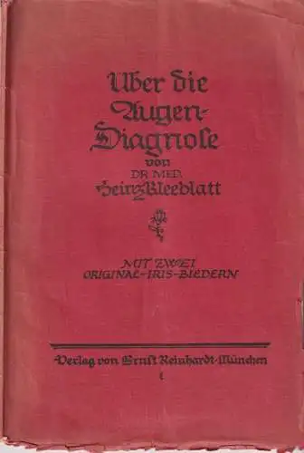 Buch: Über die Augendiagnose, Kleeblatt, Heinz, 1926, Ernst Reinhard