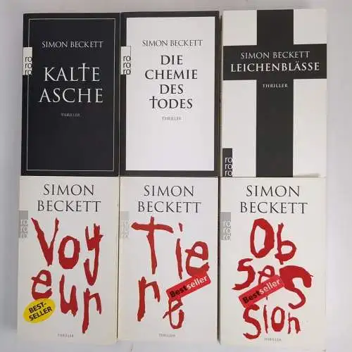 6 Bücher Simon Beckett: Voyeur, Tiere, Obsession, Kalte Asche, Leichenblässe ...