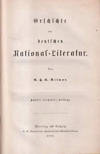 Buch: Geschichte der Deutschen National-Literatur, A. F. C. Vilmar, 1868, Elwert