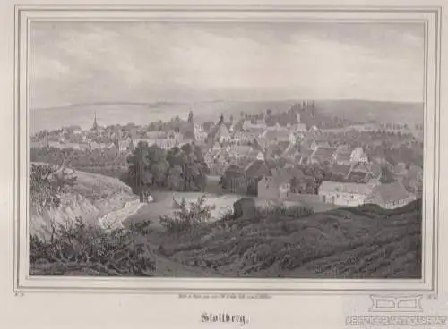 Stollberg. Original-Lithographie. Grafik mit Passepartout, Müller, C. 1840
