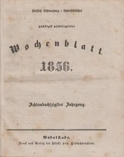 Buch: Fürstlich Schwarzburg-Rudolfstädt. gnädigst privilegirtes Wochenblatt 1856
