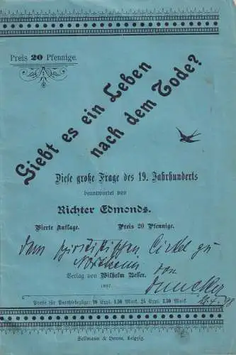 Buch: Giebt es ein Leben nach dem Tode?, Edmonds, Richter, 1897, Wilhelm Besser