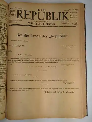 Die Republik 2. Jahrgang 1919 Januar bis Juni (unvollständig), Wilhelm Herzog