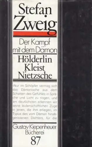 Buch: Der Kampf mit dem Dämon, Zweig, Stefan. Gustav Kiepenheuer Bücherei, 1988