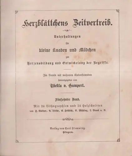 Buch: Herzblättchens Zeitvertreib. 15. Band, Gumpert, Thekla von (Hg.), Flemming