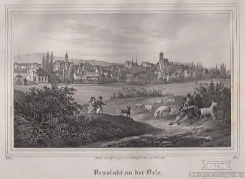 Neustadt an der Orla. Original-Lithographie. Grafik mit Passepartout, Arldt