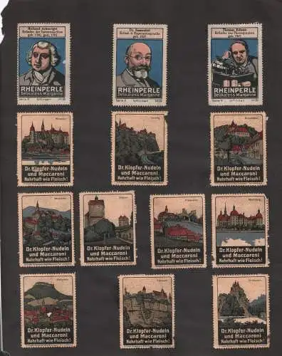 Reklamemarken: Rheinperle / Dr. Klopfer, 3 Sätze/22 Marken auf 1 Bogen montiert