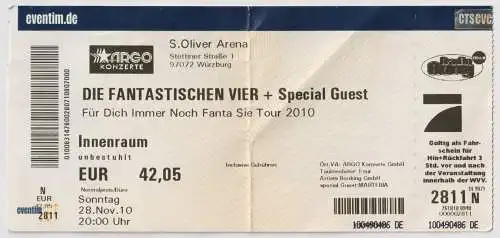 Ticket: Die Fantastischen Vier - Für dich immer noch Fanta Sie 2010, Würzburg