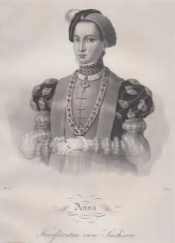Anna, Kurfürstin von Sachsen (1532- 1585), Original-Lithographie, 1840, Grafik