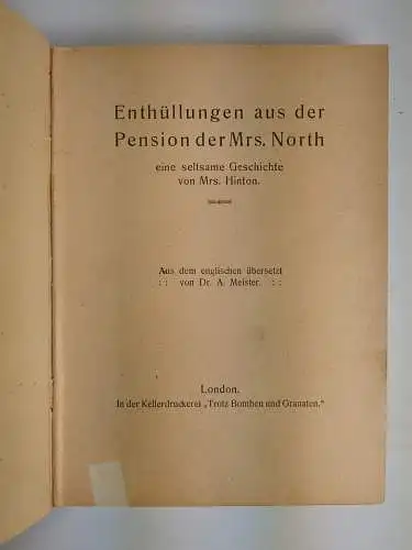 Buch: Enthüllungen aus der Pension der Mrs. North, Mr. Hinton (A. K. Meister)