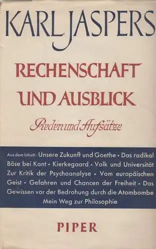Buch: Rechenschaft und Ausblick, Jaspers, Karl. 1951, Piper, gebraucht, gut