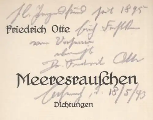 Buch: Meeresrauschen, Otte, Friedrich. 1914, Karl Villaret, Dichtungen