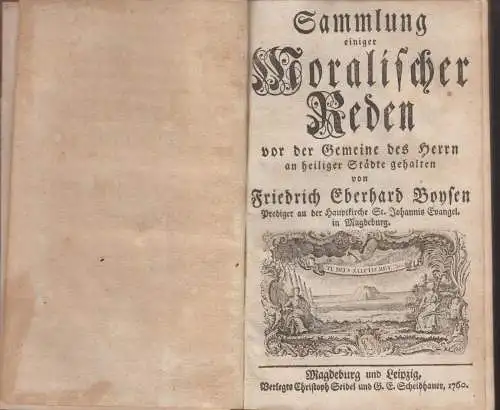 Buch: Sammlung einiger moralischer Reden, Boysen, Fr. E., 1760, guter Zustand