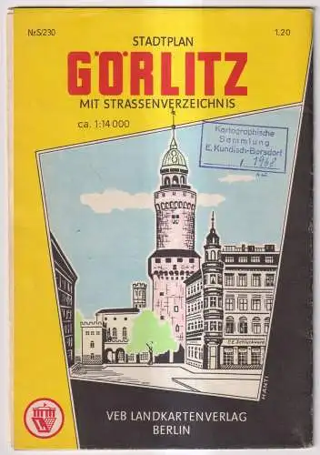 Faltplan: Stadtplan Görlitz mit Straßenverzeichnis, 1968, Maßstab ca. 1 : 14000
