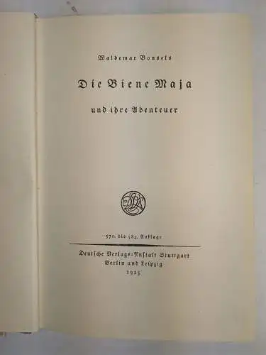 Buch: Die Biene Maja und ihre Abenteuer, Bonsels, Waldemar. 1925, DVA
