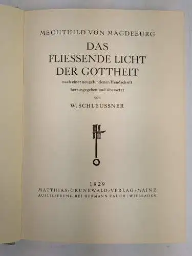 Buch: Das fließende Licht der Gottheit, Mechthild von Magdeburg, 1929, Grünewald