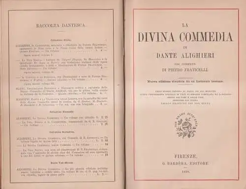 Buch: La Divina Commedia, Dante Alighieri. 1898, G. Barbera, Editore